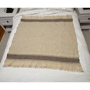 Vintage Rusk & Finch Wool Fringe Throw Blanket, Natural Tones